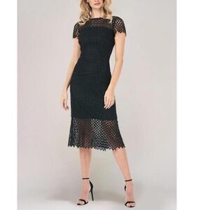 Kay Unger Tatum Floral Lace Midi Dress Black Classic Classy Old Money NWT Size 4